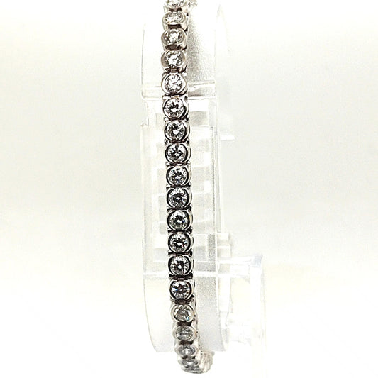 DIAMOND TENNIS BRACELET HALF BEZEL SET 6.35CT WHITE GOLD