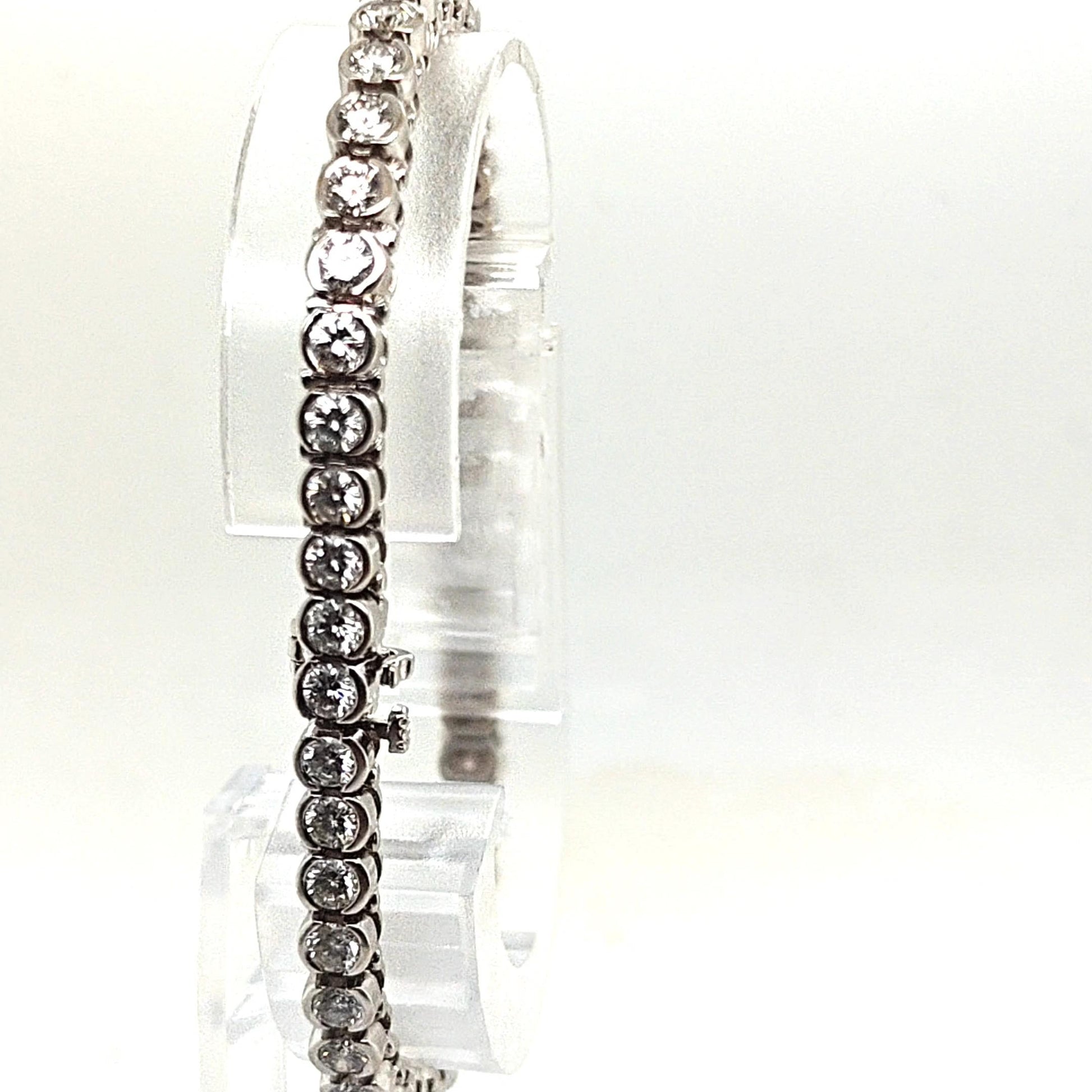 DIAMOND TENNIS BRACELET HALF BEZEL SET 6.35CT WHITE GOLD