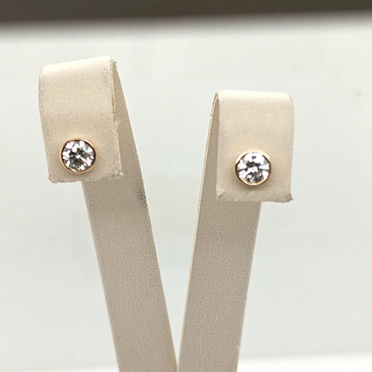 DIAMOND STUD EARRINGS BEZEL SET 1.01 CT YELLOW GOLD