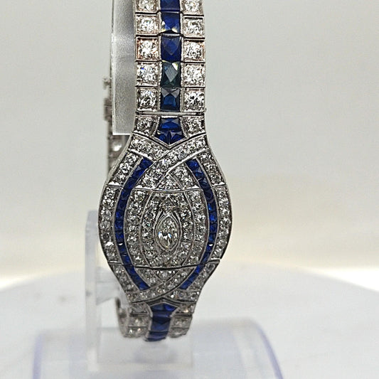 DIAMOND AND SAPPHIRE ART DECO BRACELET PLATINUM