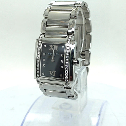 PATEK PHILIPPE TWENTY-4 DIAMOND BEZEL STAINLESS STEEL LADIES WATCH
