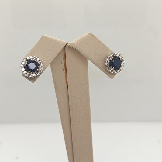 SAPPHIRE AND DIAMOND CLUSTER EARRINGS WHITE GOLD