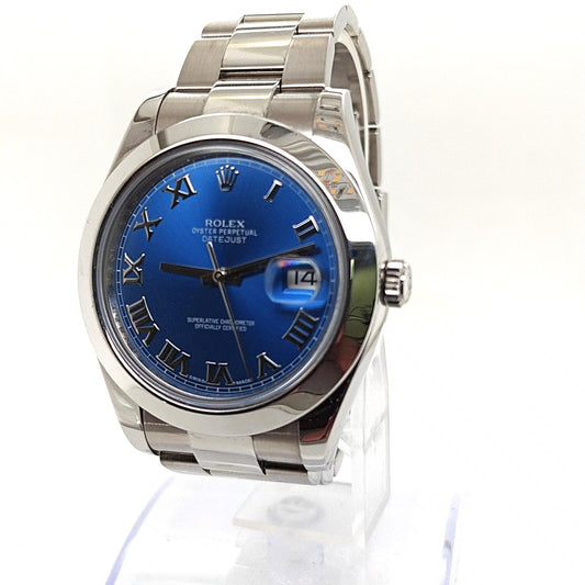 ROLEX DATEJUST BLUE ROMAN OYSTER STEEL 41MM