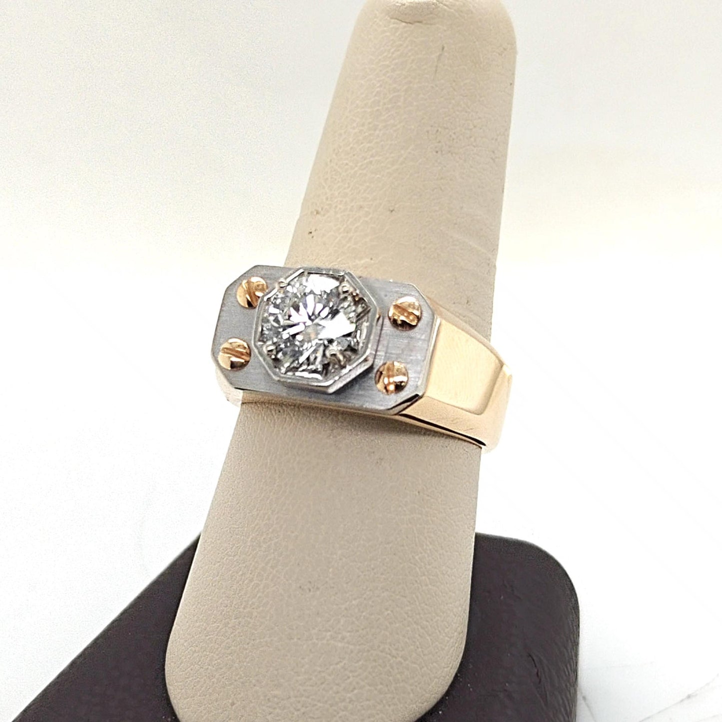 MEN'S DIAMOND SOLITAIRE RING TWO TONE 1.29CT
