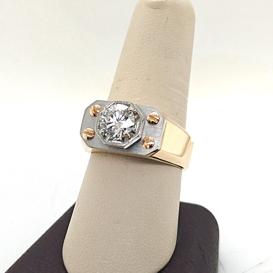 MEN'S DIAMOND SOLITAIRE RING TWO TONE 1.29CT