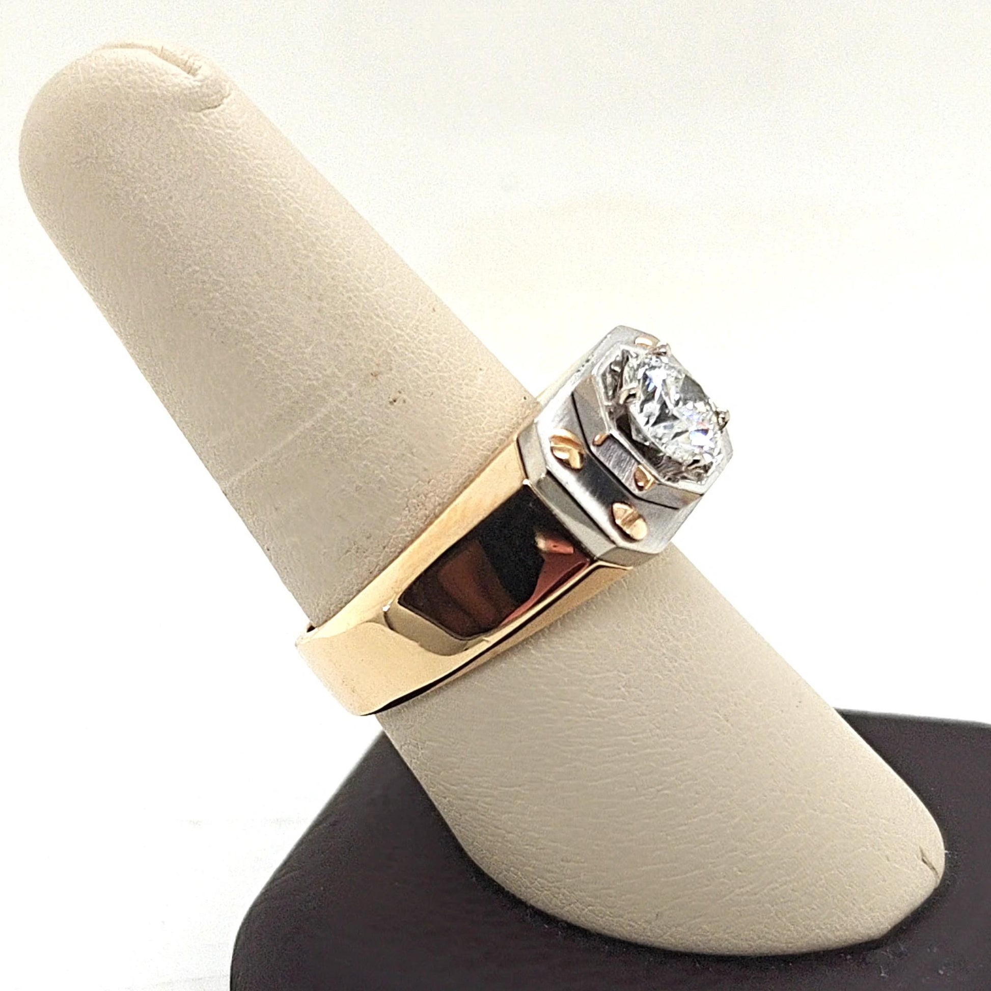 MEN'S DIAMOND SOLITAIRE RING TWO TONE 1.29CT