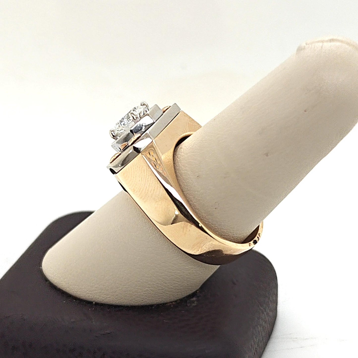 MEN'S DIAMOND SOLITAIRE RING TWO TONE 1.29CT
