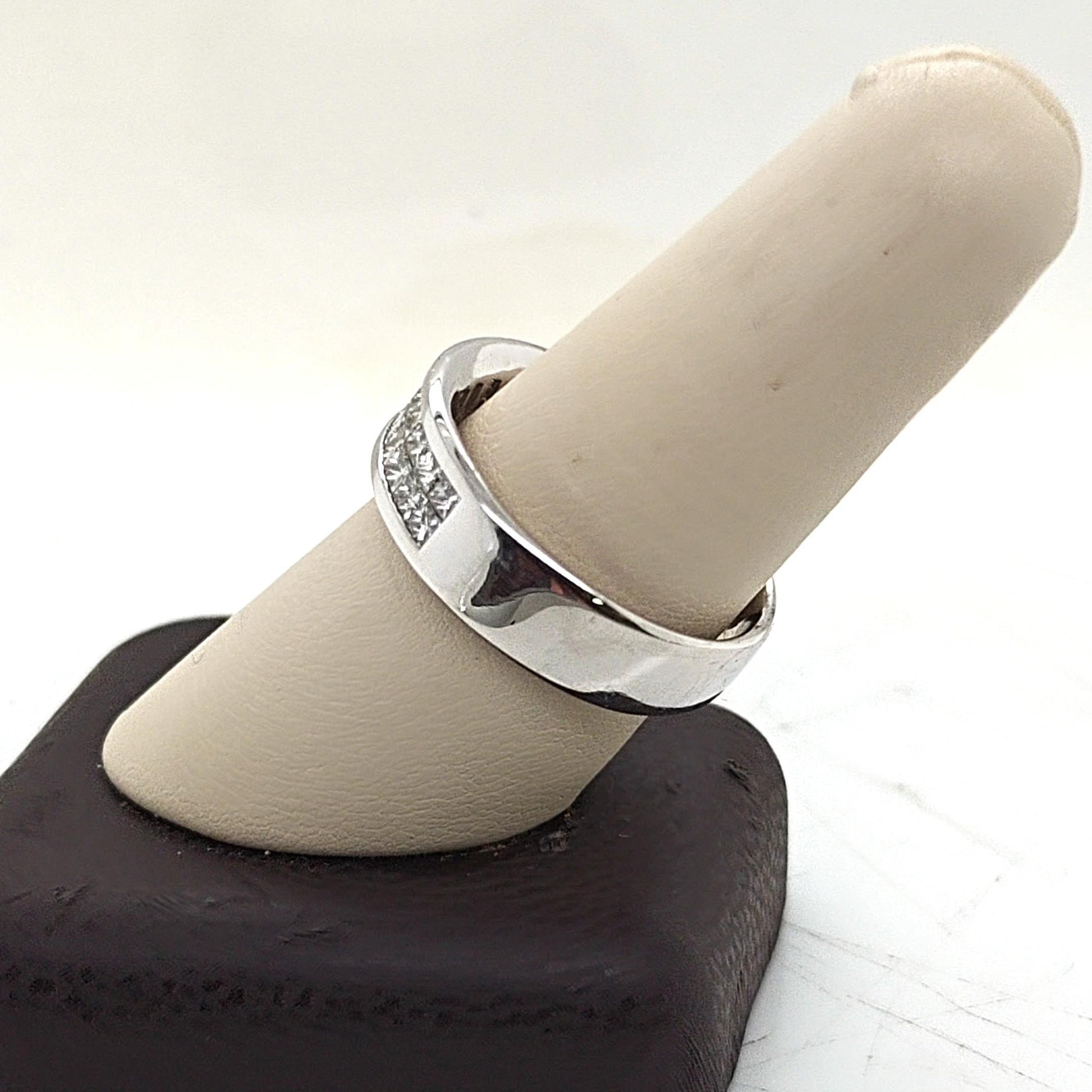 MENS DIAMOND WEDDING BAND INVISIBLE SET WHITE GOLD 1.05CT