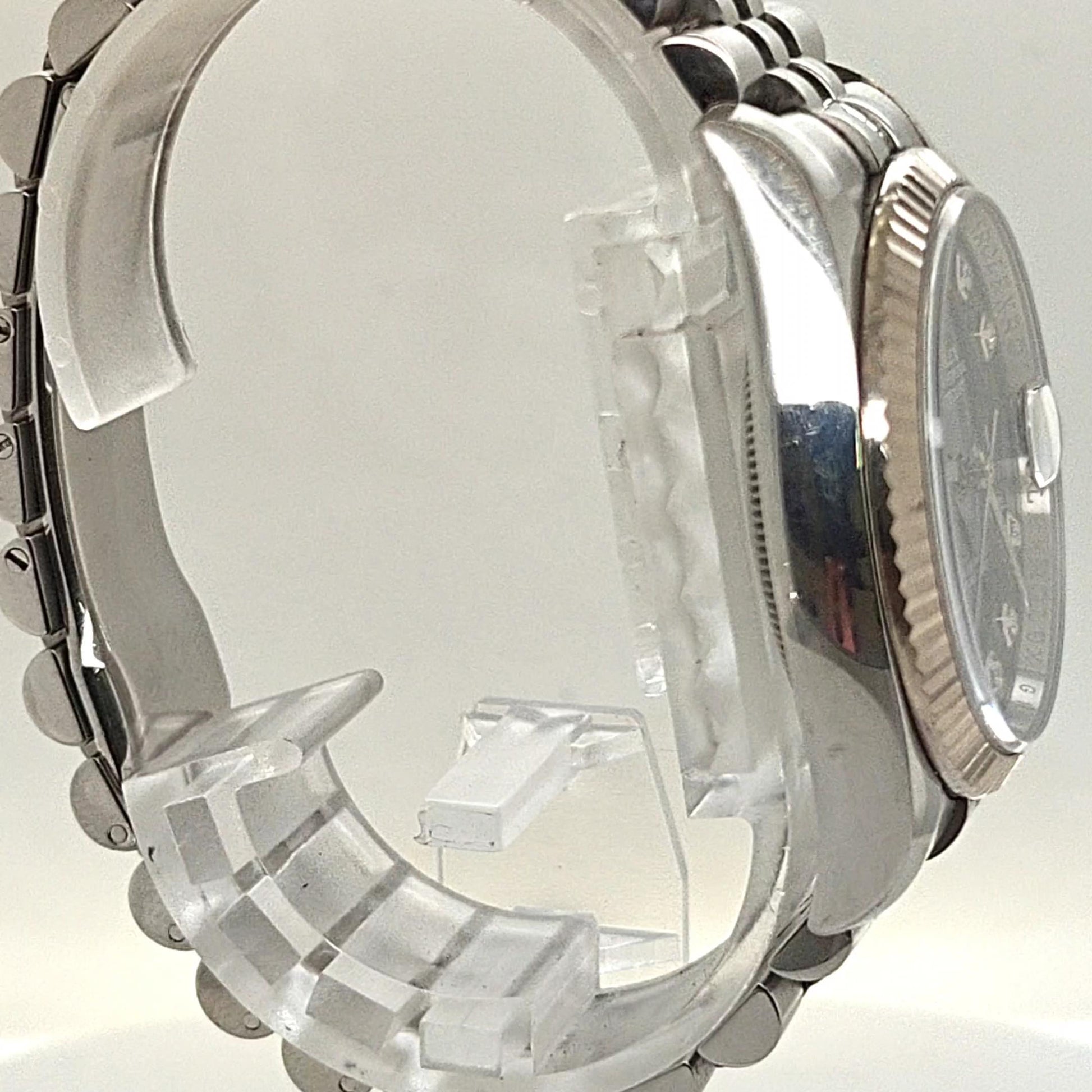 ROLEX DATEJUST BLACK DIAMOND DIAL FLUTED BEZEL JUBILEE STEEL BRACELET 36MM