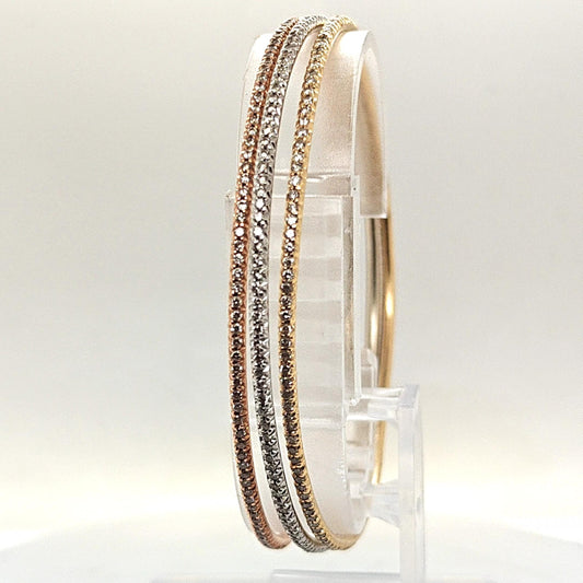 THREE DIAMOND BANGLES  4.5CT TRI COLOR GOLD
