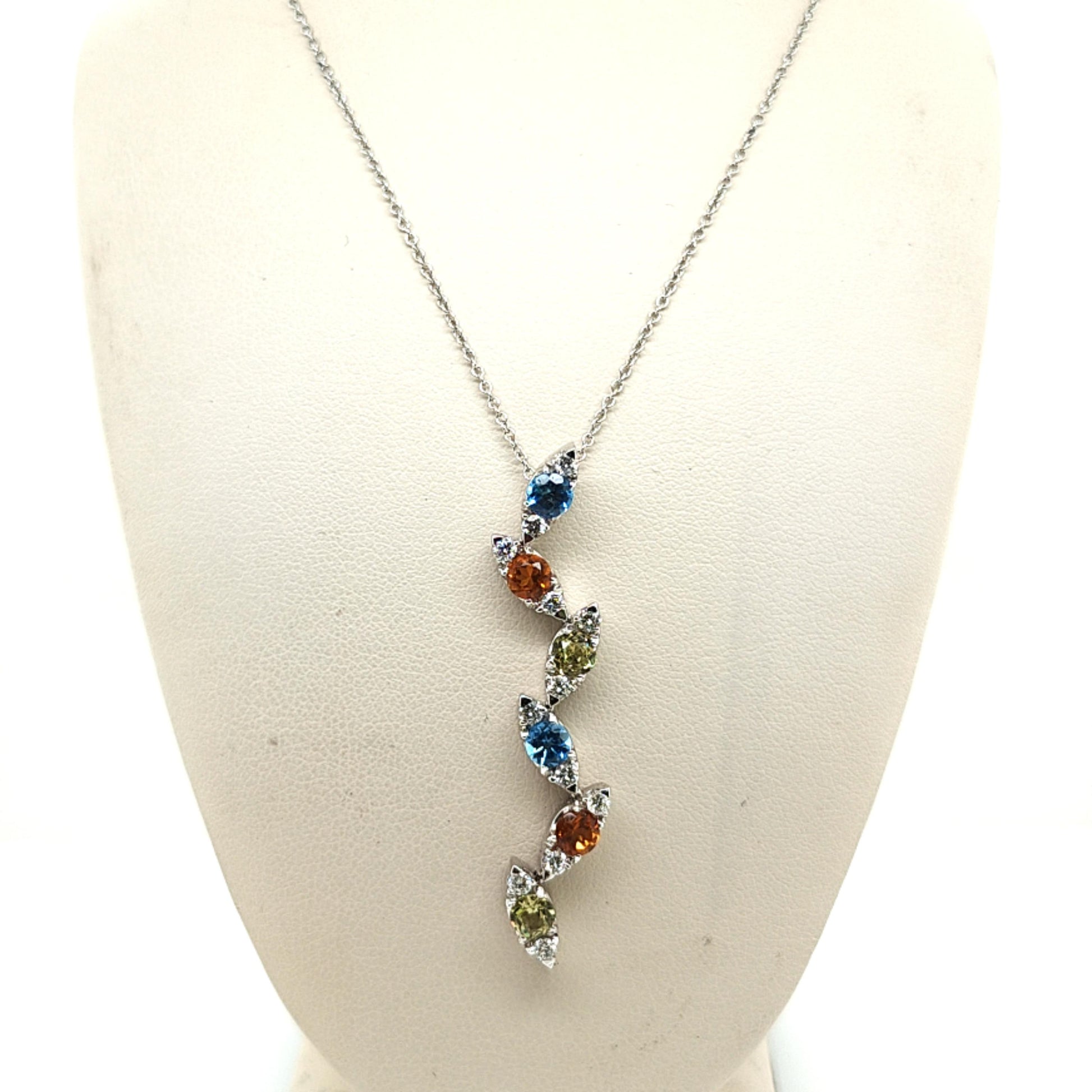 PASQUALE BRUNI MULTI COLOR GEM AND DIAMOND PENDANT NECKLACE WHITE GOLD