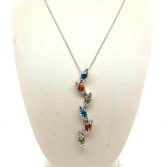 PASQUALE BRUNI MULTI COLOR GEM AND DIAMOND PENDANT NECKLACE WHITE GOLD