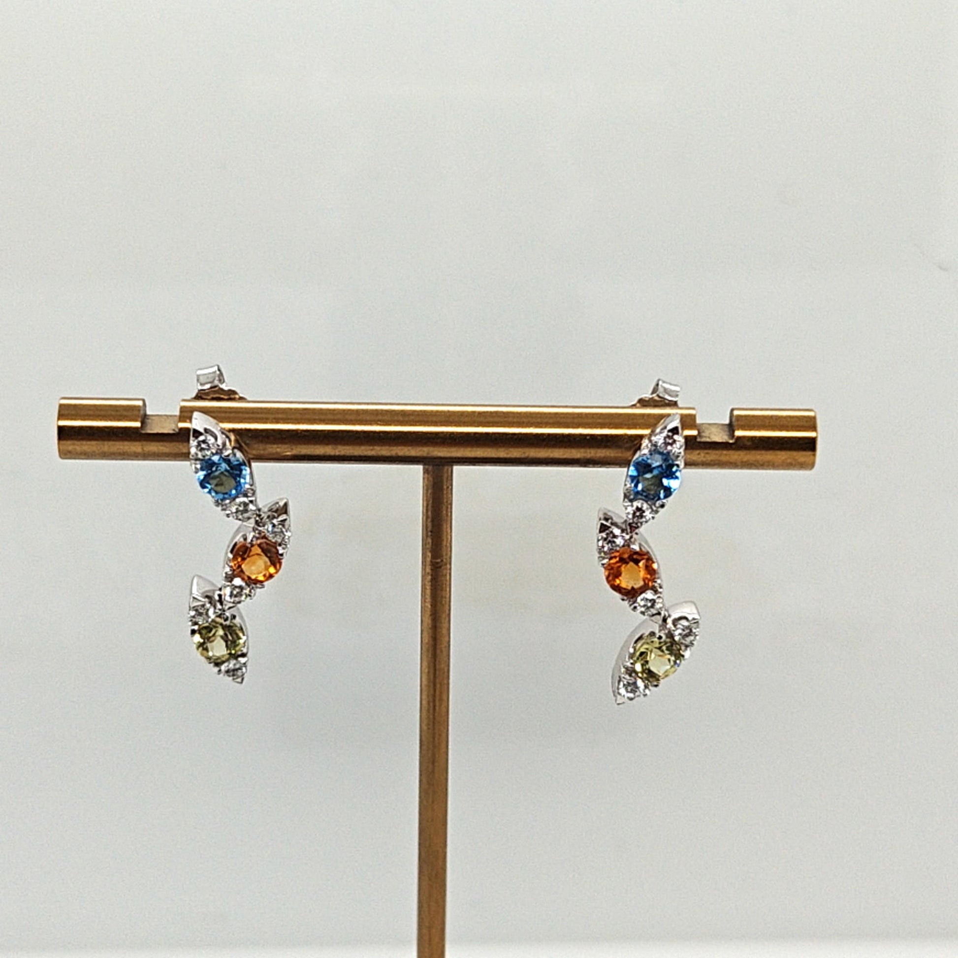 DIAMOND AND MULTI COLOR GEM EARRINGS WHITE GOLD