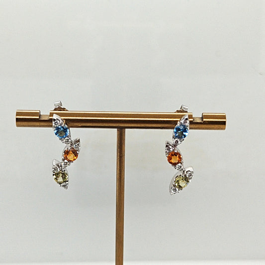 DIAMOND AND MULTI COLOR GEM EARRINGS WHITE GOLD