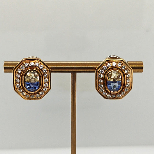 YELLOW AND BLUE SAPPHIRE DIAMOND EARRINGS YELLOW GOLD