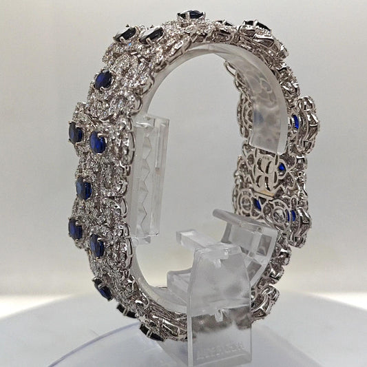 DIAMOND AND SAPPHIRE WIDE BRACELET WHITE GOLD