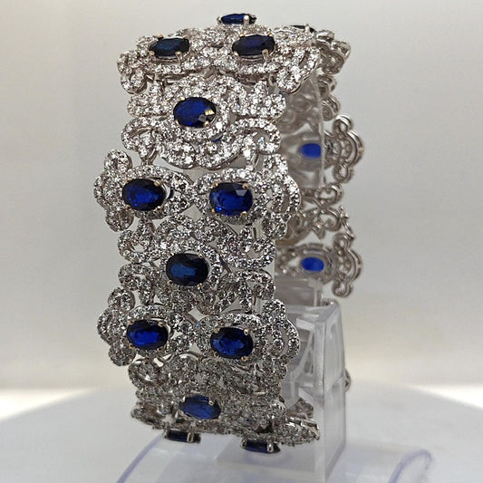 DIAMOND AND SAPPHIRE WIDE BRACELET WHITE GOLD