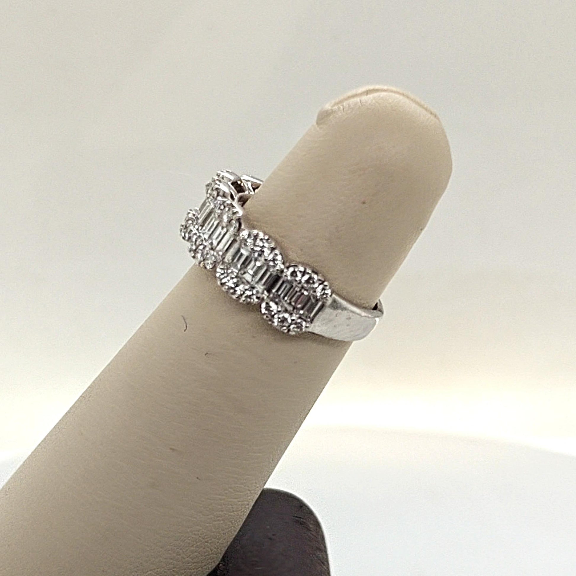 DIAMOND BAND HALF WAY BAGUETTE AND ROUND 1.5CTW WHITE GOLD