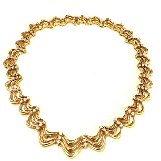 DIAMOND NECKLACE FLEXIBLE 3 ROW YELLOW GOLD