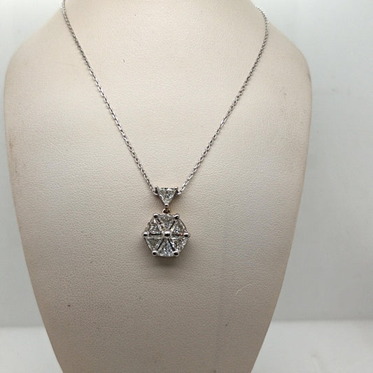 DIAMOND TRILLION CLUSTER PENDANT NECKLACE WHITE GOLD 1.77CT