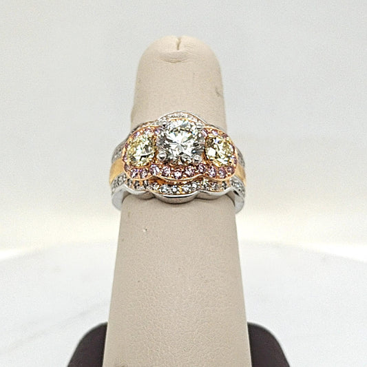 DIAMOND RING TRI COLOR GOLD AND PLATINUM 1.55CT CENTER