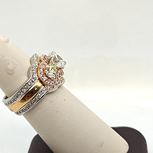 DIAMOND RING TRI COLOR GOLD AND PLATINUM 1.55CT CENTER