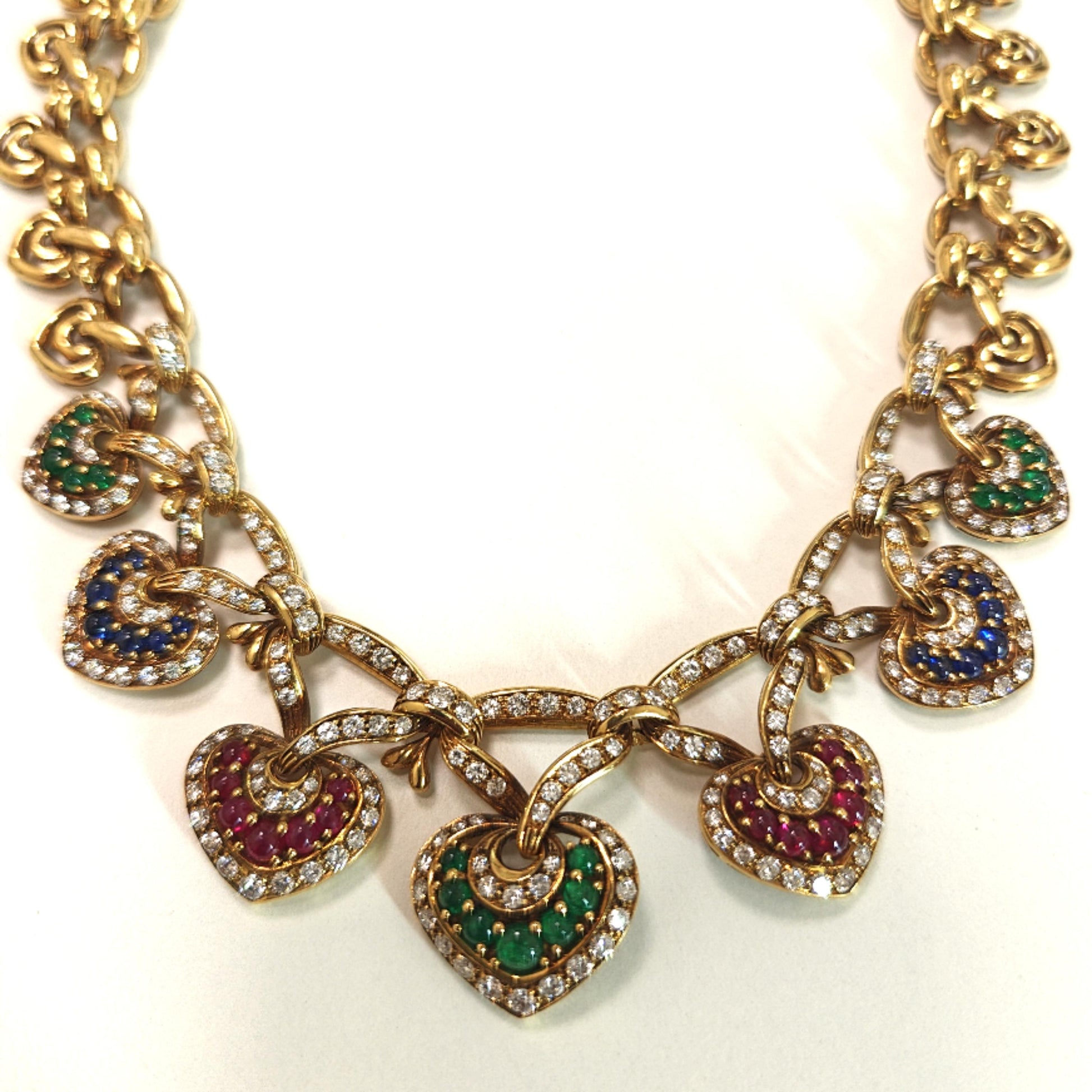 MULTI COLOR CABOCHON AND DIAMOND NECKLACE YELLOW GOLD