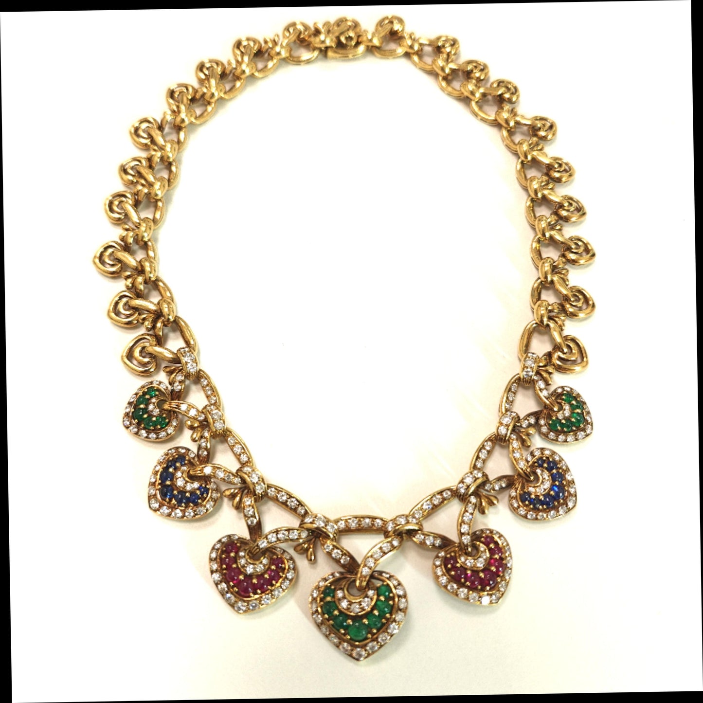 MULTI COLOR CABOCHON AND DIAMOND NECKLACE YELLOW GOLD