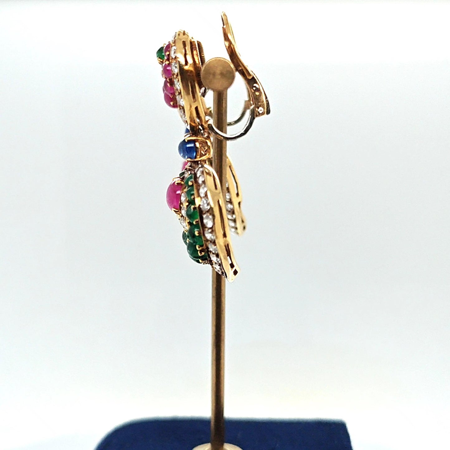 MULTI COLOR CABOCHON AND DIAMOND EARRINGS YELLOW GOLD