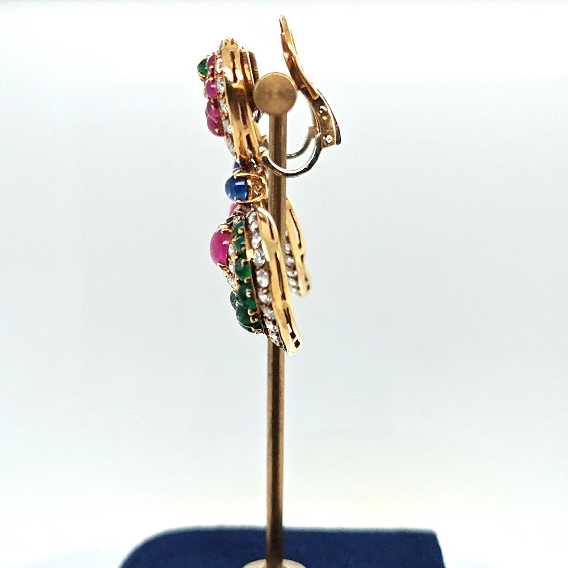 MULTI COLOR CABOCHON AND DIAMOND EARRINGS YELLOW GOLD