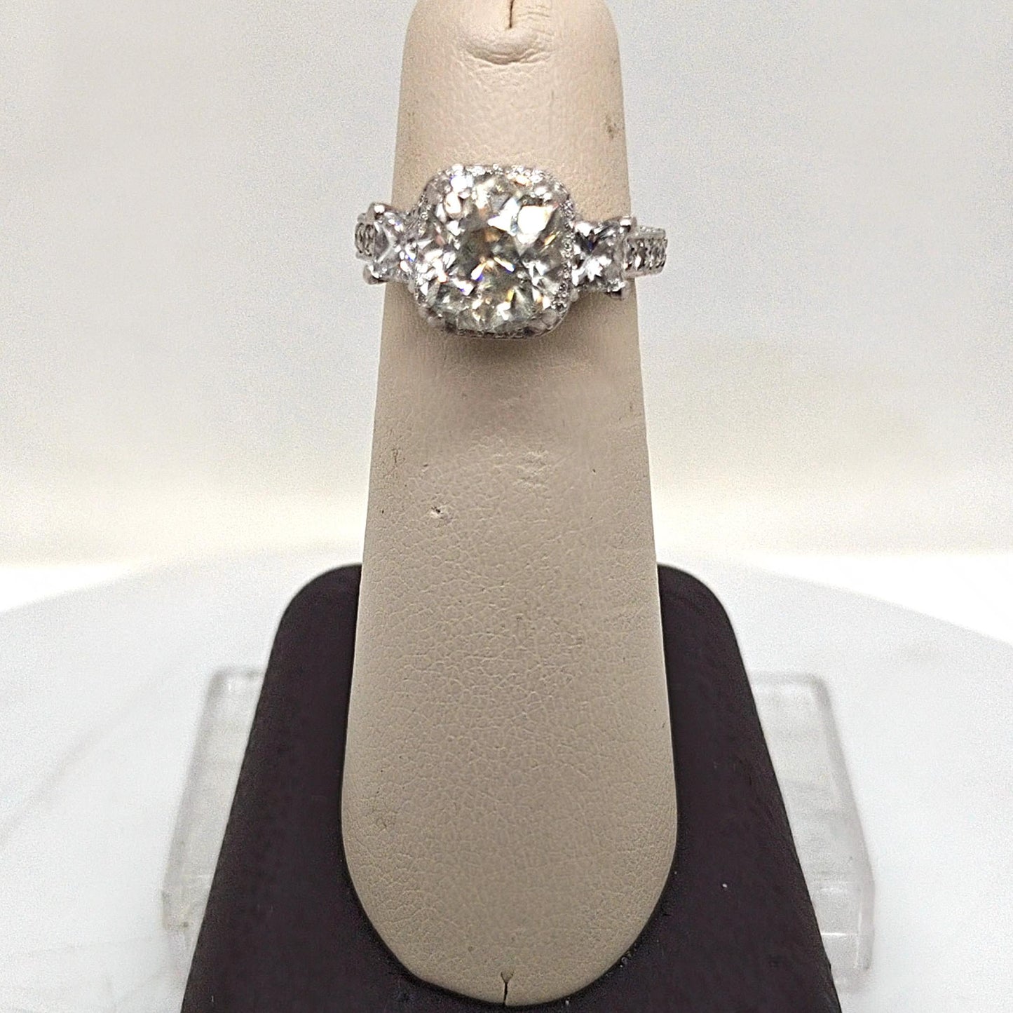 DIAMOND RING 3.54CT CUSHION CUT WITH HALO & ACCENT DIAMONDS PLATINUM