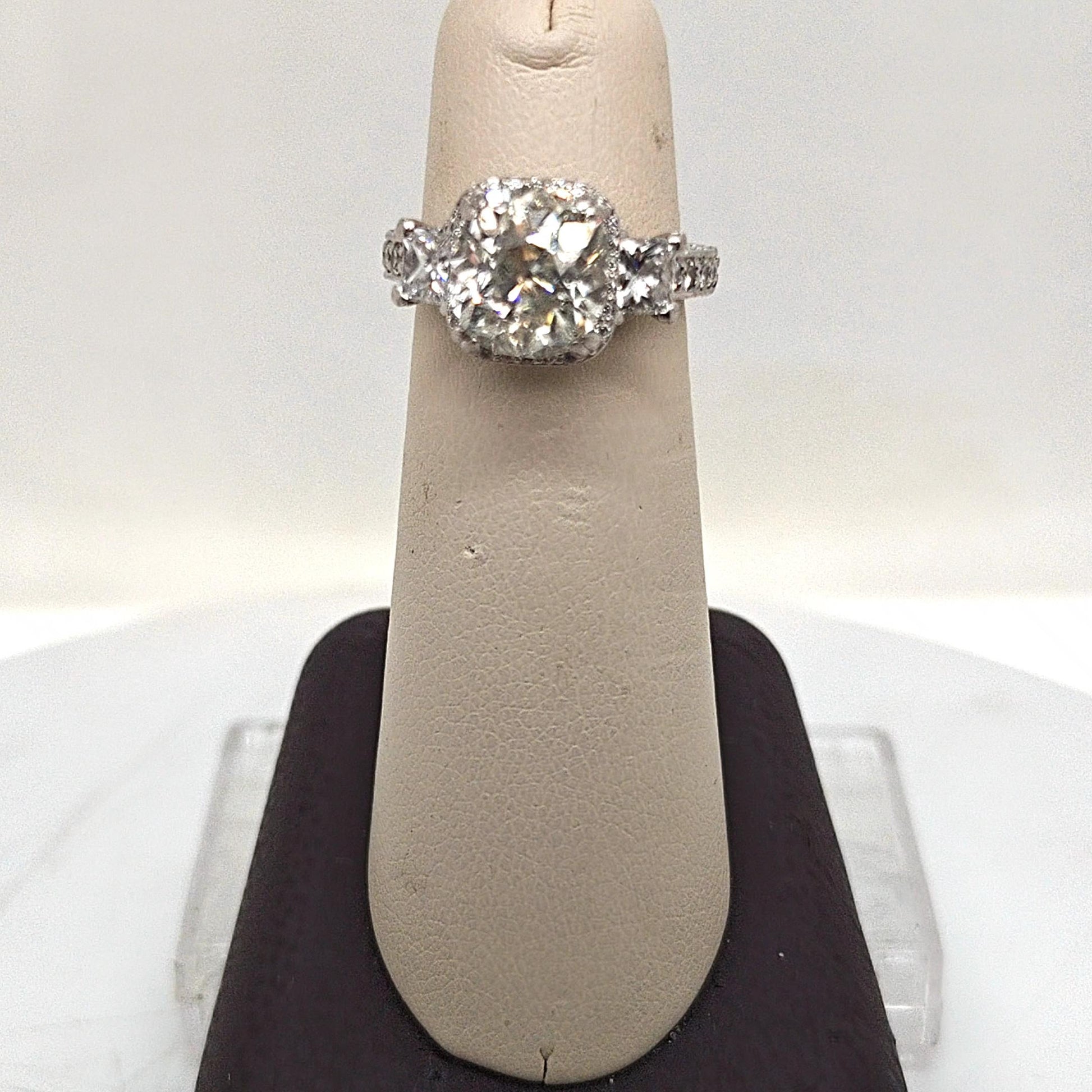 DIAMOND RING 3.54CT CUSHION CUT WITH HALO & ACCENT DIAMONDS PLATINUM