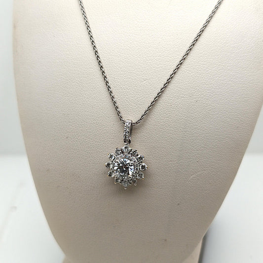 DIAMOND CLUSTER PENDANT NECKLACE 1.51CTW WHITE GOLD
