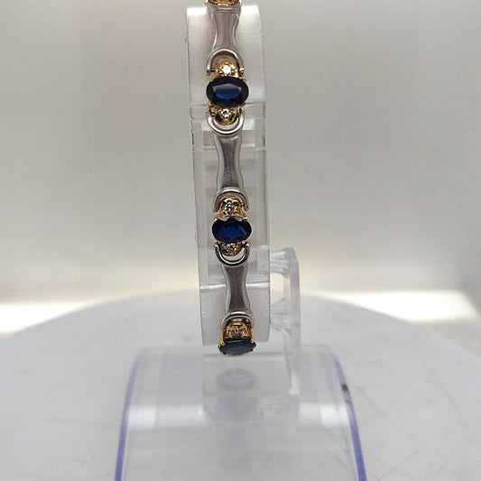 SAPPHIRE AND DIAMOND  2 TONE  BRACELET