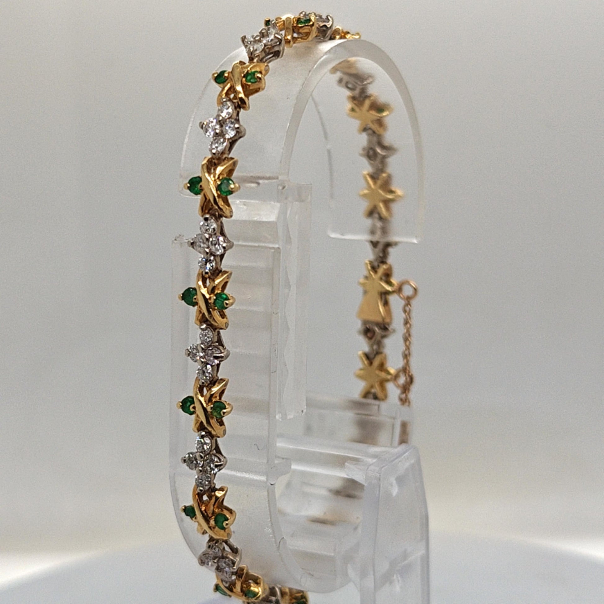 DIAMOND AND EMERALD BRACELET TWO TONE