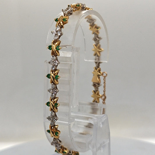 DIAMOND AND EMERALD BRACELET TWO TONE