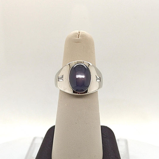 STAR SAPPHIRE AND DIAMOND MENS RING WHITE GOLD
