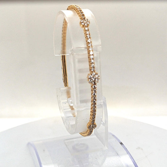 DIAMOND BANGLE BRACELET FLEXIBLE 3 CLUSTERS YELLOW GOLD 1.29CT