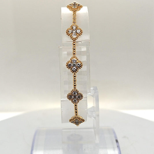 DIAMOND 5 CLUSTER BANGLE BRACELET FLEXIBLE YELLOW GOLD 1.05CT
