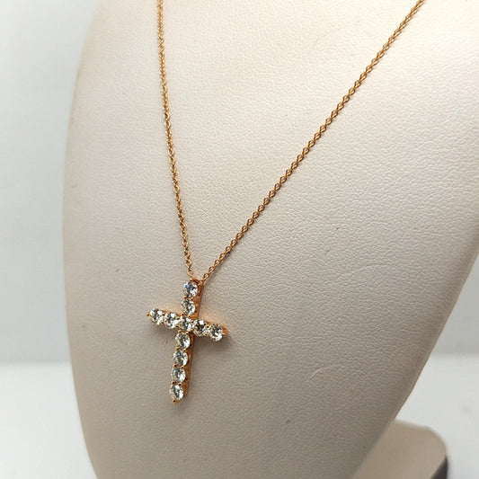 DIAMOND CROSS PENDANT NECKLACE YELLOW GOLD 0.90CT