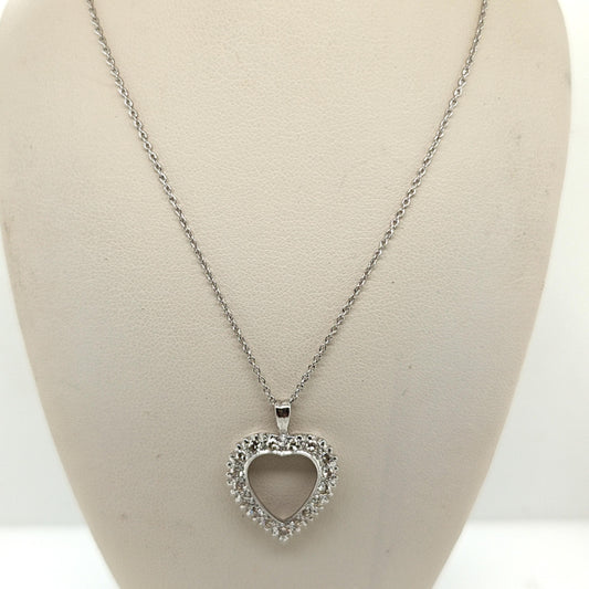DIAMOND HEART PENDANT NECKLACE WHITE GOLD 0.75CT