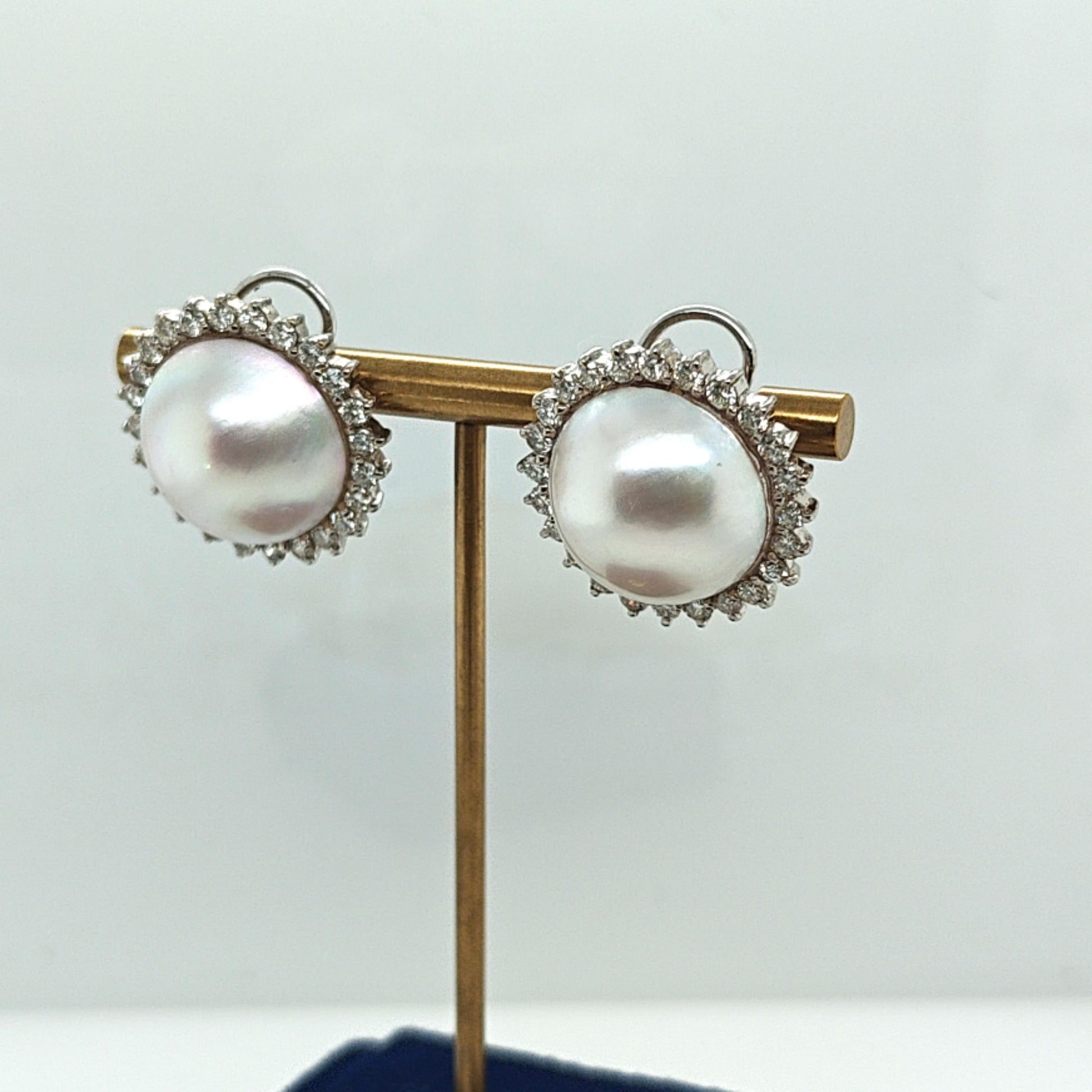 LARGE MABE PEARL AND DIAMOND EARRINGS WHITE GOLD