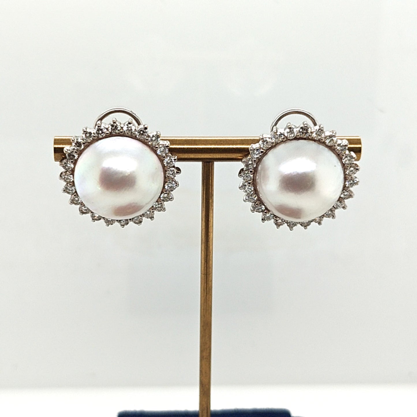 LARGE MABE PEARL AND DIAMOND EARRINGS WHITE GOLD