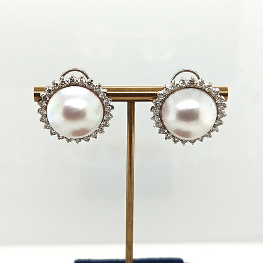 LARGE MABE PEARL AND DIAMOND EARRINGS WHITE GOLD