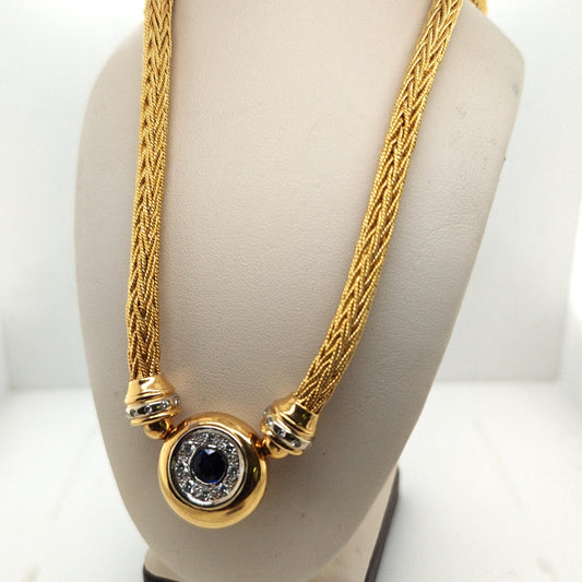 DIAMOND AND SAPPHIRE CABLE NECKLACE YELLOW GOLD
