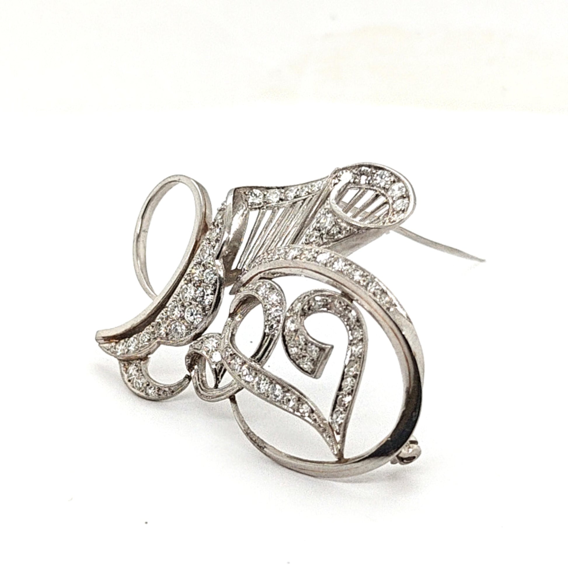 DIAMOND AND PLATINUM MUSICAL PIN BROOCH 2.00CT