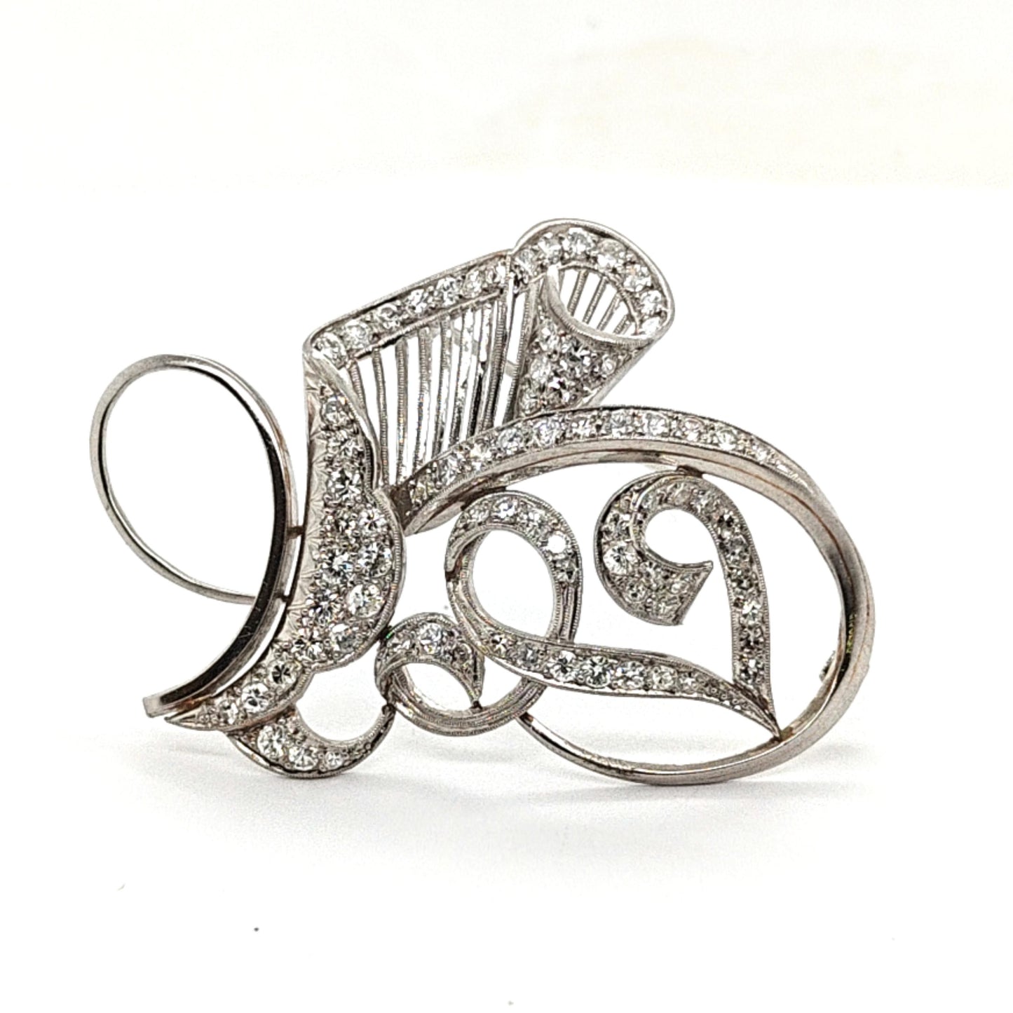 DIAMOND AND PLATINUM MUSICAL PIN BROOCH 2.00CT
