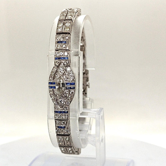 DIAMOND AND SAPPHIRE ART DECO BRACELET PLATINUM