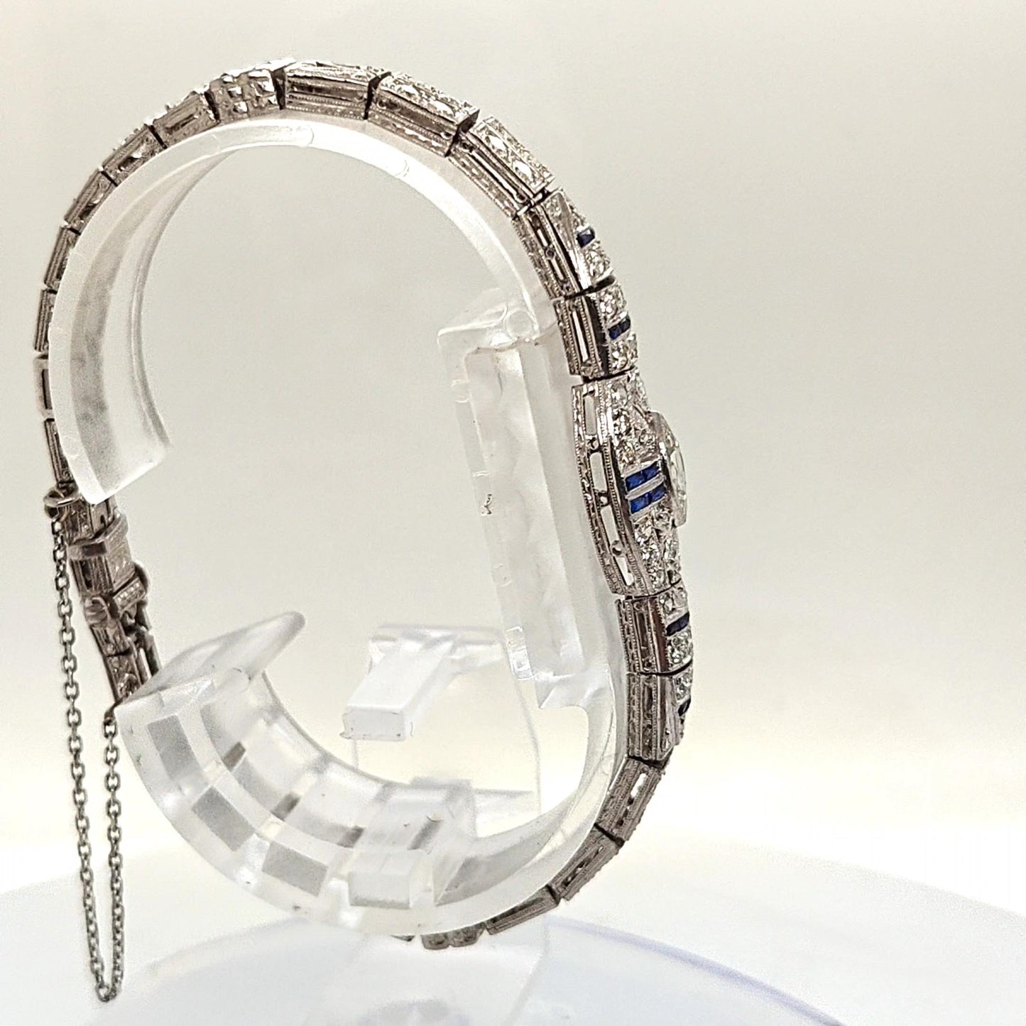 DIAMOND AND SAPPHIRE ART DECO BRACELET PLATINUM