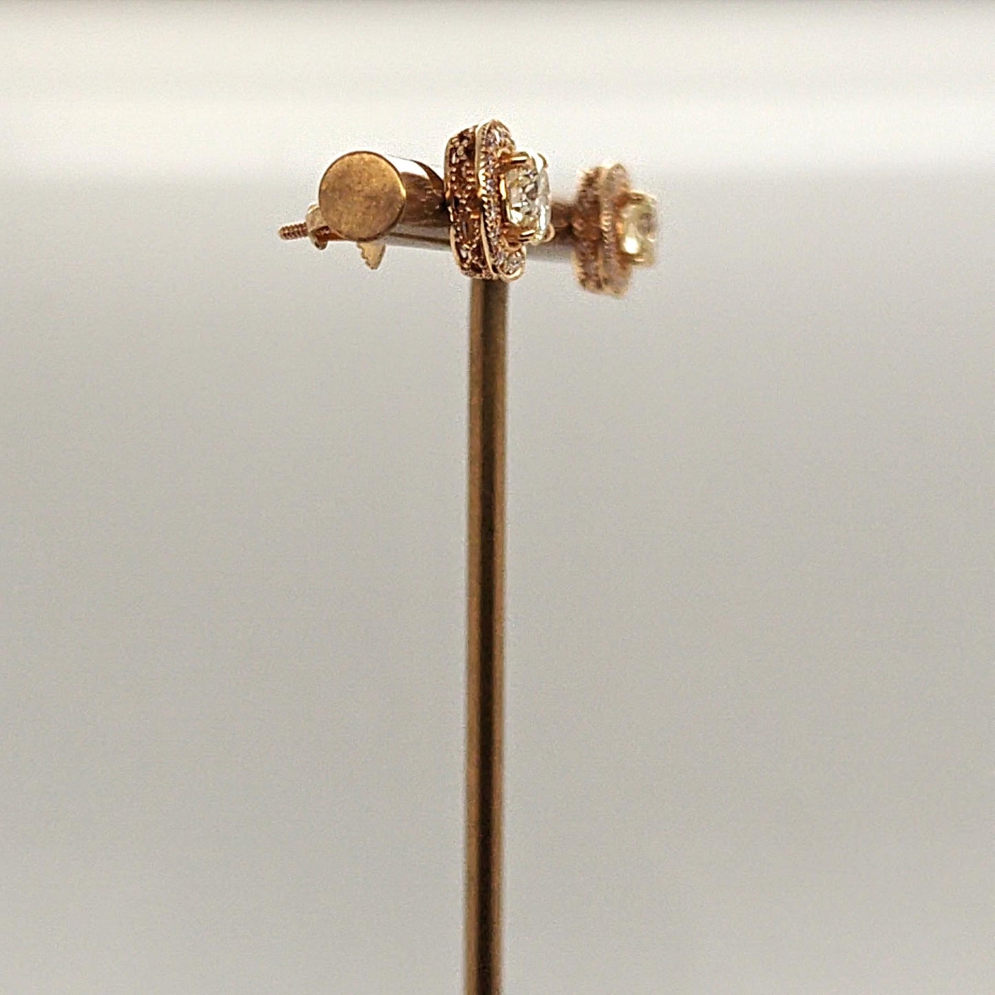 DIAMOND STUD HALO EARRINGS 1.90CTW YELLOW GOLD